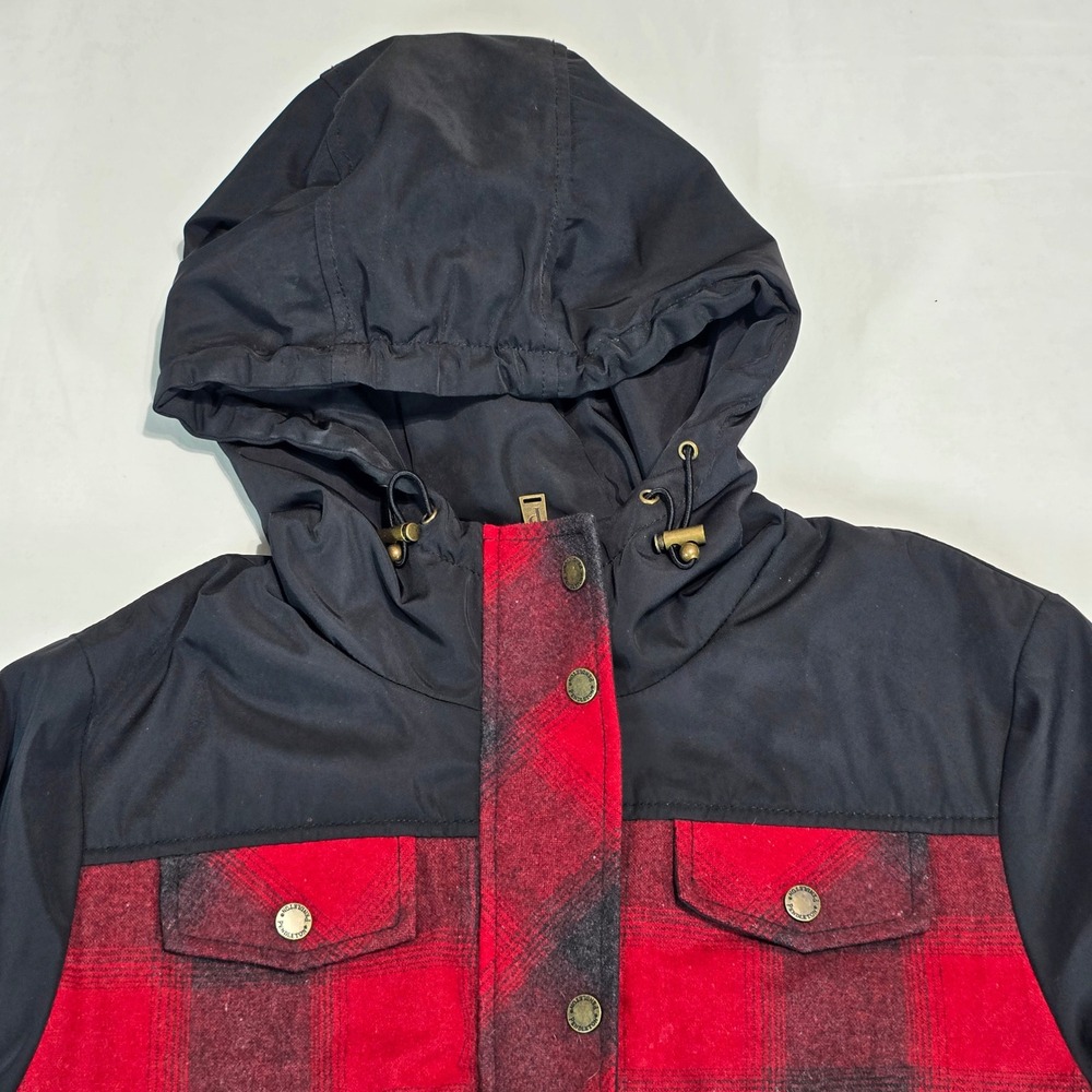 Pendleton Womens Red Black Buffalo Plaid Wool Blend Hooded Parka Jacket‎ Large - Picture 7 of 16